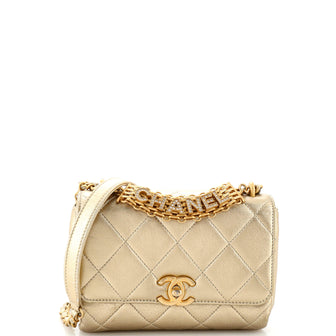 Chanel Crystal Logo Letters Chain Handle Flap Bag Quilted Lambskin Mini