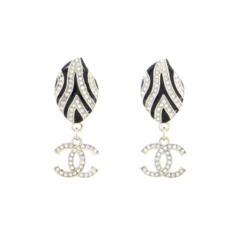 Chanel Tiger Stripe Drop CC Earrings Metal with Crystals and Enamel
