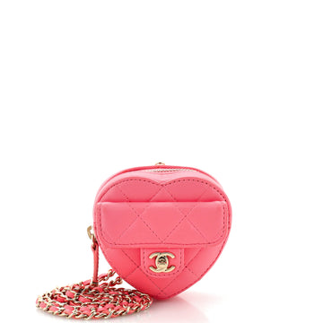 Chanel CC in Love Heart Chain Necklace Zip Coin Purse Quilted Lambskin