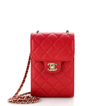 Chanel CC Flap Phone Holder Crossbody Bag Quilted Caviar
