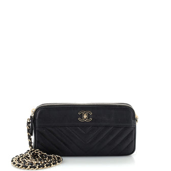 Chanel Mademoiselle Vintage Double Zip Clutch with Chain Chevron Caviar