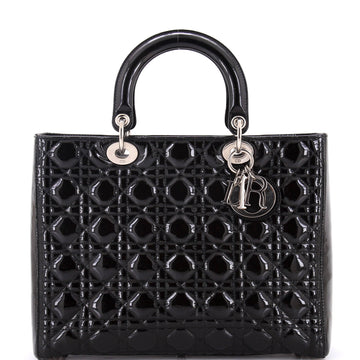 Christian Dior Vintage Lady Dior Bag Cannage Quilt Patent Large