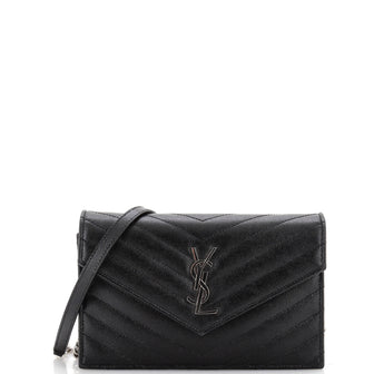 Saint Laurent Classic Monogram Wallet on Chain Matelasse Chevron Leather Small