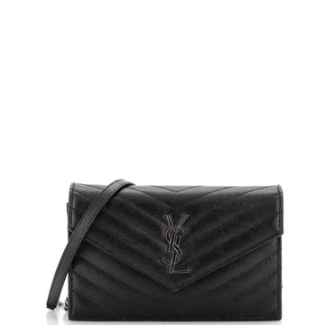 Saint Laurent Classic Monogram Wallet on Chain Matelasse Chevron Leather Small