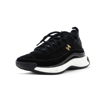 Chanel Women's CC Cap Toe Logo Sneakers Suede and Mixed Fibers