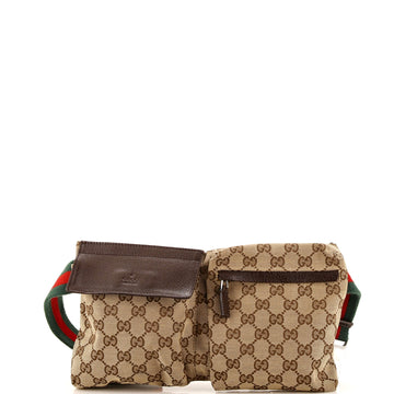 Gucci Vintage Double Belt Bag GG Canvas Small