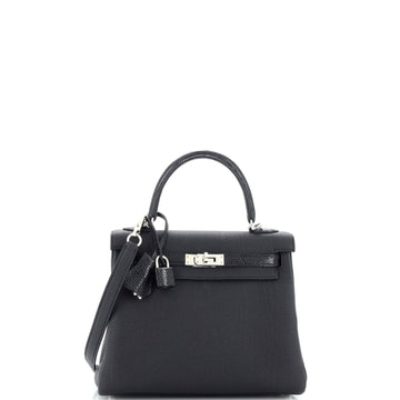 Hermes Touch Kelly Handbag Black Togo with Lizard and Palladium Hardware 25