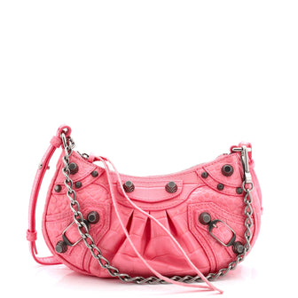 Balenciaga Le Cagole Giant Studs Shoulder Bag Crocodile Embossed Leather Mini