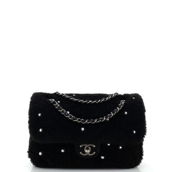 Chanel CC Chain Flap Bag Pearl Embellished Shearling Medium