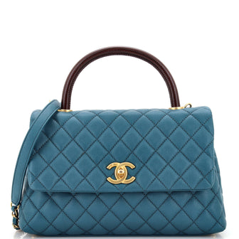 Chanel Coco Top Handle Bag Quilted Caviar with Lizard Small
