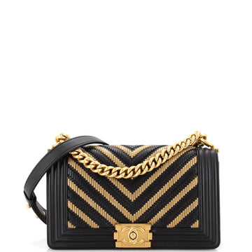 Chanel Boy Flap Bag Braided Chevron Calfskin and Lambskin Old Medium