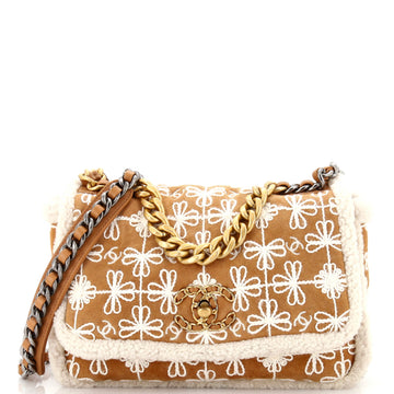 Chanel 19 Flap Bag Embroidered Suede with Shearling Medium