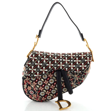 Christian Dior Saddle Handbag Embroidered and Beaded Fabric Medium