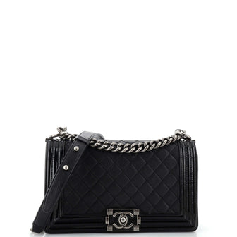 Chanel Boy Flap Bag Quilted Goatskin with Patent Old Medium
