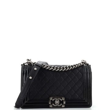 Chanel Boy Flap Bag Quilted Goatskin with Patent Old Medium