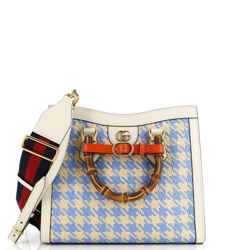 Gucci Diana NM Bamboo Handle Tote Houndstooth Raffia Small