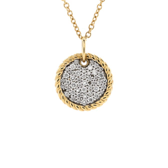 David Yurman Cable Petite Round Pendant Necklace 18K Yellow Gold with Pave Diamonds