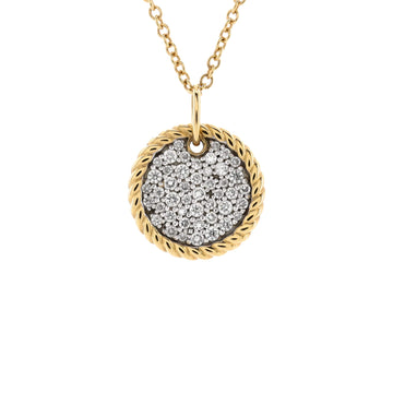 David Yurman Cable Petite Round Pendant Necklace 18K Yellow Gold with Pave Diamonds