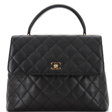 Chanel Vintage Classic Top Handle Flap Bag Quilted Caviar Jumbo