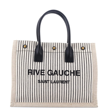 Saint Laurent Rive Gauche Shopper Tote Striped Canvas Small