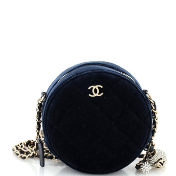Chanel Pearl Crush Round Clutch with Chain Quilted Velvet with Crystal Detail