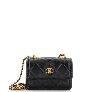 Chanel Button on Top Flap Clutch with Chain Quilted Shiny Lambskin Mini