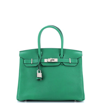 Hermes Birkin Handbag Bicolor Clemence with Palladium Hardware 30