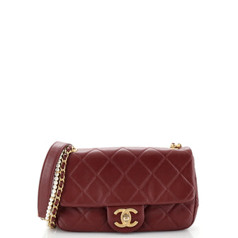Chanel Crystal Pearls Chain Flap Bag Quilted Calfskin Small