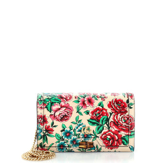 Gucci Diana Bamboo Chain Flap Bag Floral Printed Leather Mini