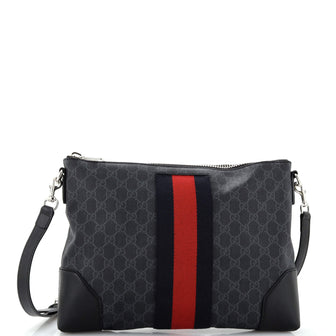 Gucci Web Zip Flat Messenger GG Coated Canvas Medium