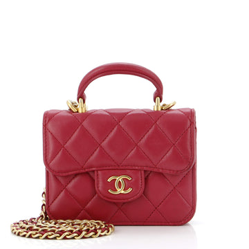 Chanel Top Handle Flap Coin Purse with Chain Quilted Lambskin