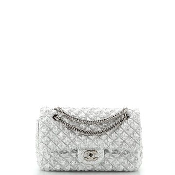Chanel Bijoux Chain Double Flap Bag Quilted Metallic Bubble Fabric Small