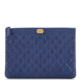 Chanel Boy O Case Clutch Quilted Caviar Medium
