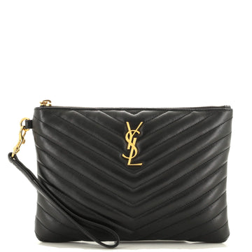 Saint Laurent Classic Monogram Wristlet Pouch Matelasse Chevron Leather Small