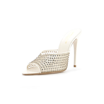 Saint Laurent Women's Gippy Heeled Mules Leather and Mesh with Crystals 110