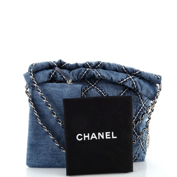 Chanel 22 Chain Hobo Quilted Stitched Denim Small