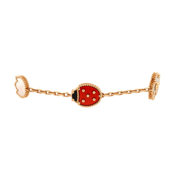 Van Cleef & Arpels Lucky Spring 5 Motifs Bracelet 18K Rose Gold and Mother of Pearl with Onyx and Carnelian