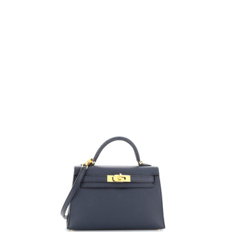 Hermes Kelly Mini II Bag Blue Epsom with Gold Hardware 20