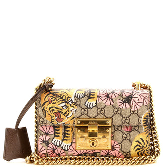 Gucci Padlock Shoulder Bag Bengal Print GG Coated Canvas Small