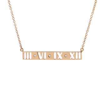 Tiffany & Co. Atlas Pierced Bar Pendant Necklace 18K Rose Gold with Diamonds