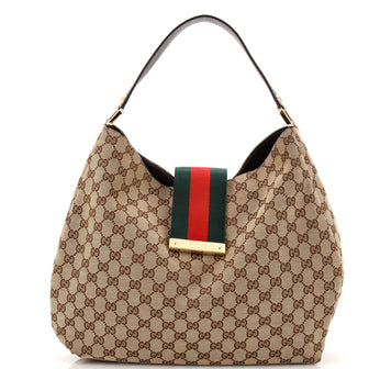Gucci New Ladies Web Hobo GG Canvas Large