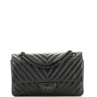 Chanel So Black Reissue 2.55 Flap Bag Chevron Aged Calfskin 225