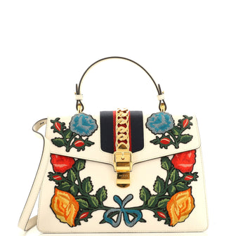 Gucci Sylvie Top Handle Bag Embroidered Leather Medium