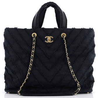 Chanel Shopping Tote Chevron Patchwork Canvas Large