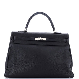 Hermes Kelly Handbag Black Togo with Palladium Hardware 35
