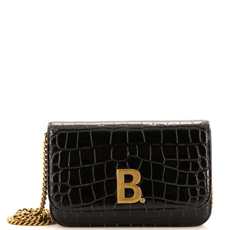 Balenciaga B Dot Wallet on Chain Crocodile Embossed Leather