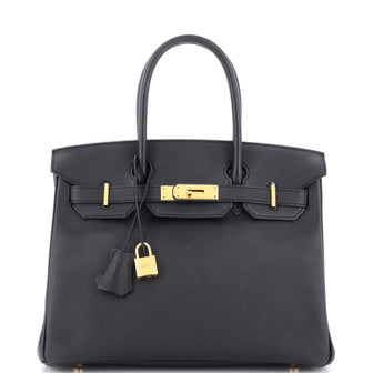 Hermes Birkin Handbag Black Epsom with Gold Hardware 30