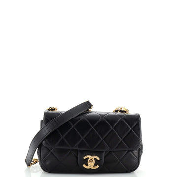 Chanel Crystal Pearls Chain Flap Bag Quilted Calfskin Small