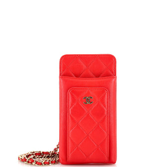 Chanel O Phone Holder Crossbody Bag Quilted Caviar