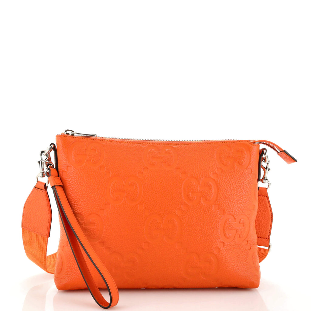Gucci Zip Messenger Bag Jumbo GG Embossed Leather Medium 286901